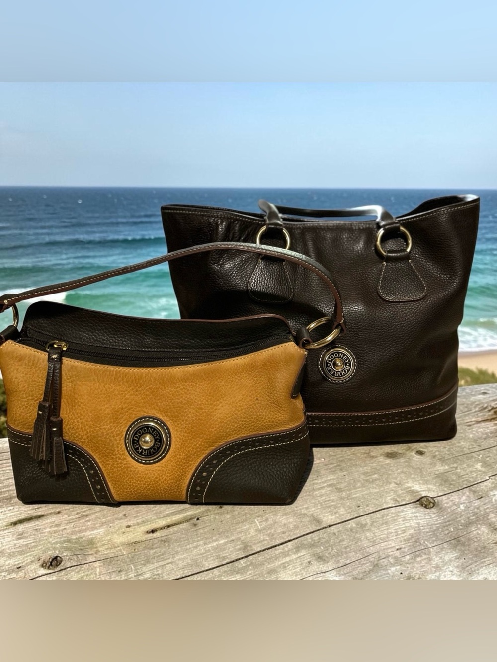 Set Bundle of 2 Matching Dooney & Bourke Nubuck Leather Hobo Shoulder Bags